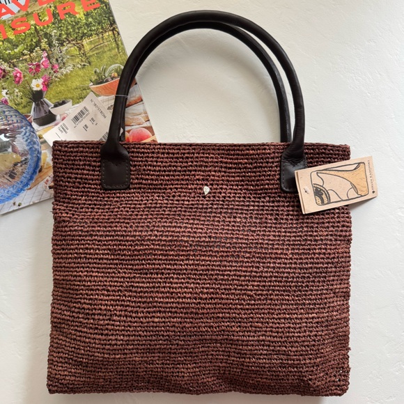 Helen Kaminski Handbags - Helen Kaminski Raffia Tote with Leather Handles NWT